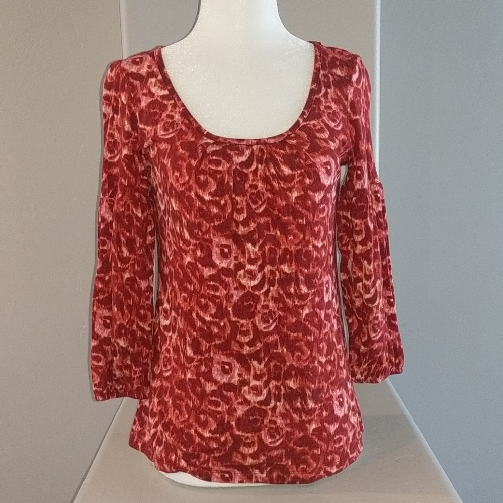 Talbots red print 3/4 sleeve knit top blouse